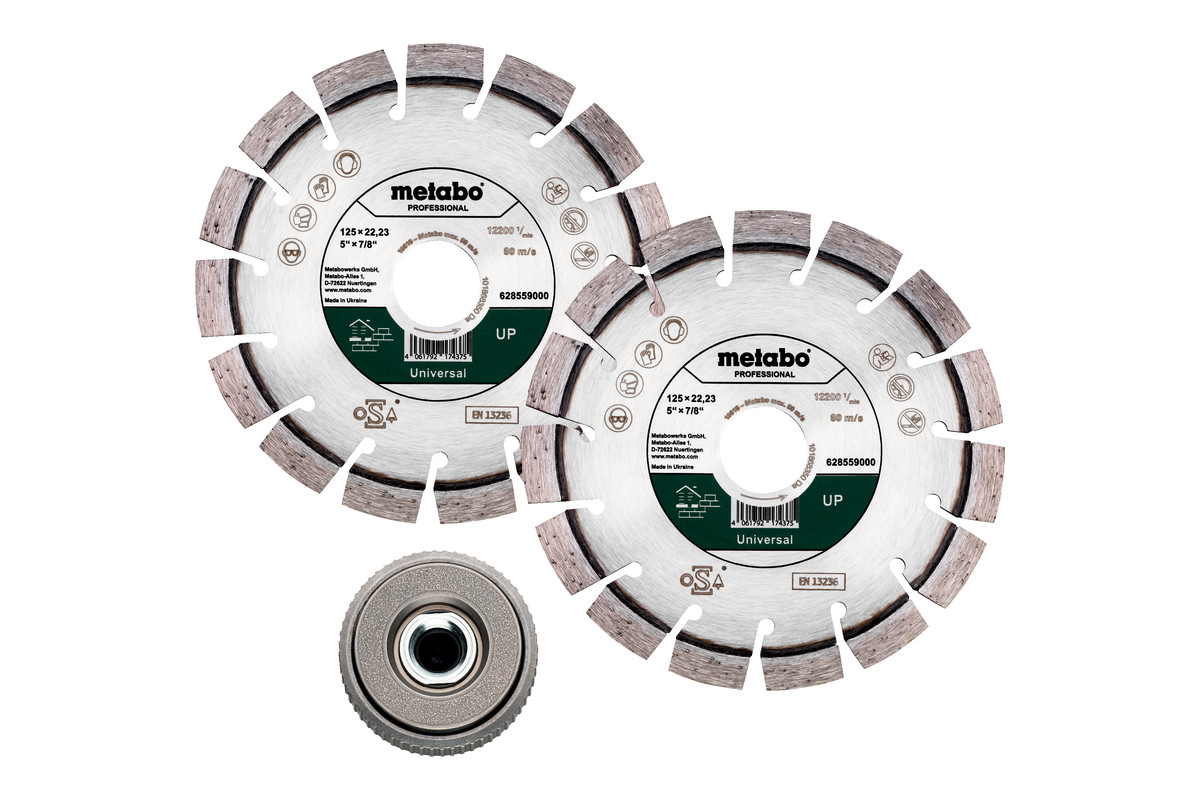 Set: 2xDiamanttrennscheibe 125x22,23mm, "UP" + 1xQuickspannmutter M 14 (628582000) 